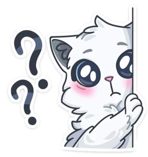 A sticker of a cat with a question mark